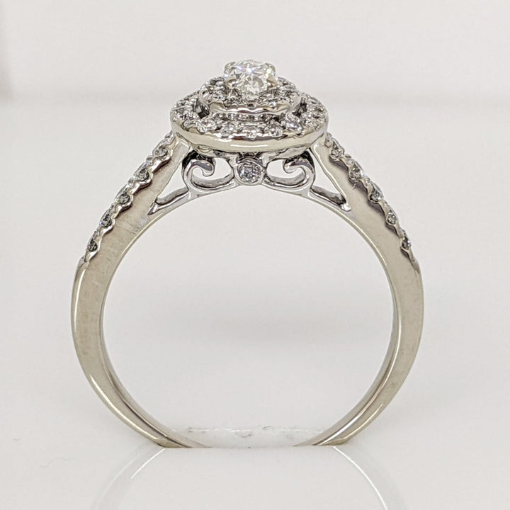 14K WHITE .59 CARAT TOTAL WEIGHT I1 H DIAMOND OVAL (1) ROUND (45) ESTATE HALO RING 2.9 GRAMS