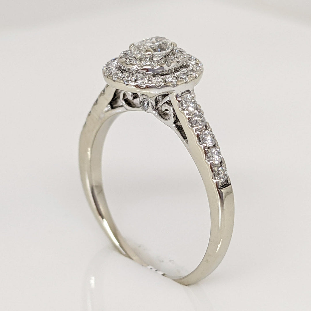 14K WHITE .59 CARAT TOTAL WEIGHT I1 H DIAMOND OVAL (1) ROUND (45) ESTATE HALO RING 2.9 GRAMS