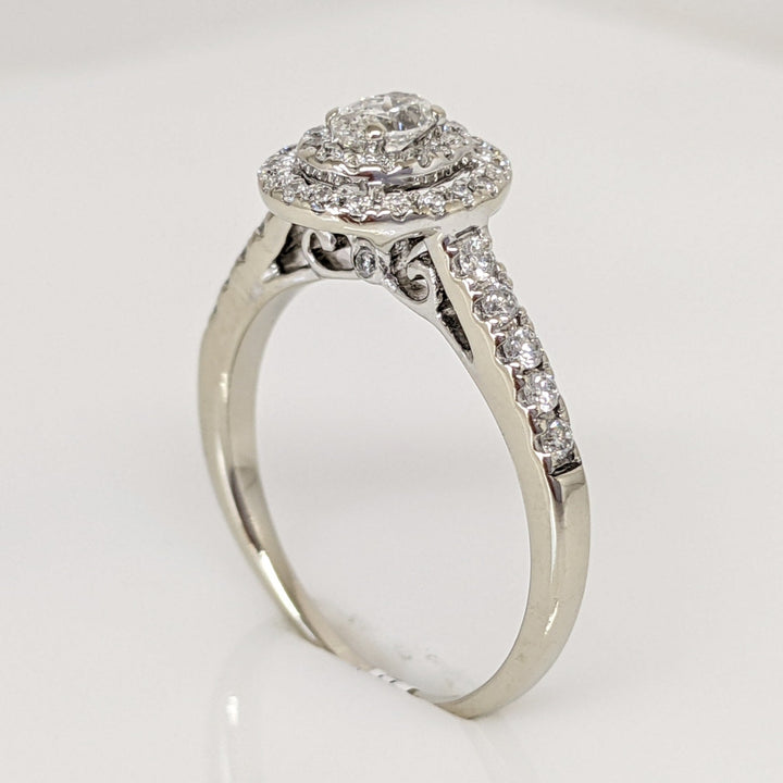 14K WHITE .59 CARAT TOTAL WEIGHT I1 H DIAMOND OVAL (1) ROUND (45) ESTATE HALO RING 2.9 GRAMS