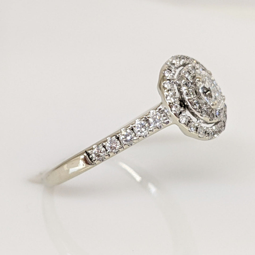 14K WHITE .59 CARAT TOTAL WEIGHT I1 H DIAMOND OVAL (1) ROUND (45) ESTATE HALO RING 2.9 GRAMS