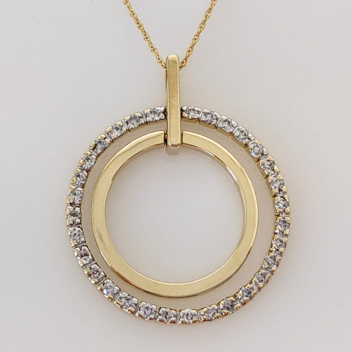14K .62 CARAT TOTAL WEIGHT I1 I DIAMOND ROUND (31) TWO- CIRCLE PENDANT & CHAIN 8.2 GRAMS
