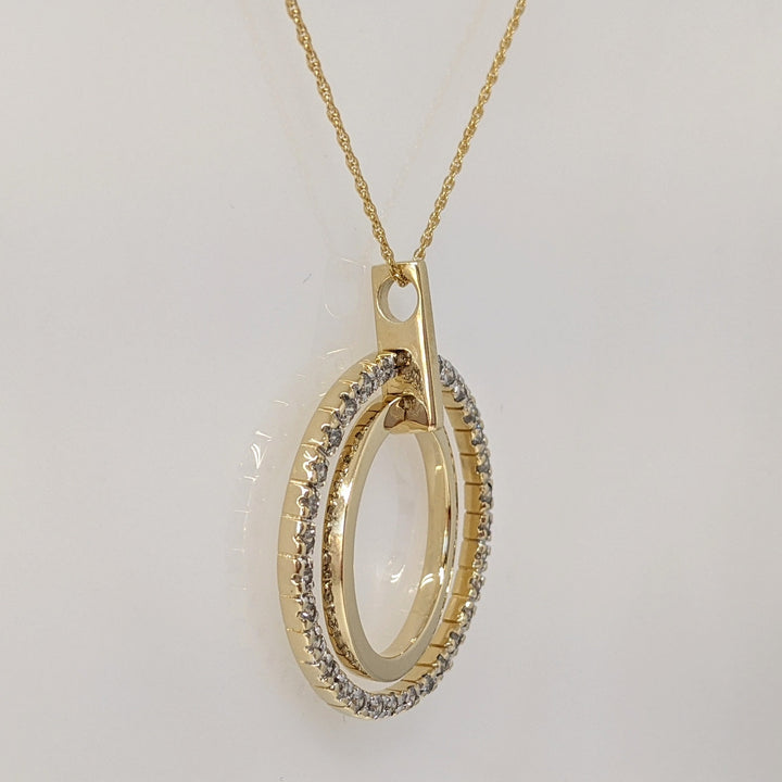 14K .62 CARAT TOTAL WEIGHT I1 I DIAMOND ROUND (31) TWO- CIRCLE PENDANT & CHAIN 8.2 GRAMS