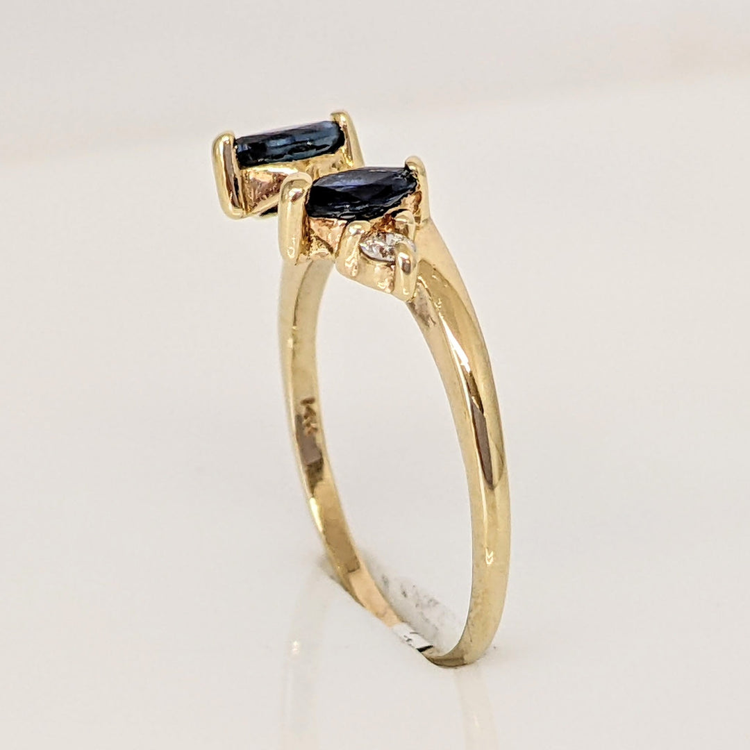 14K SAPPHIRE "AA" MARQUISE CUT 5X2.5 (2) WITH (2) DIAMOND MELEE ESTATE WRAP 1.9 GRAMS