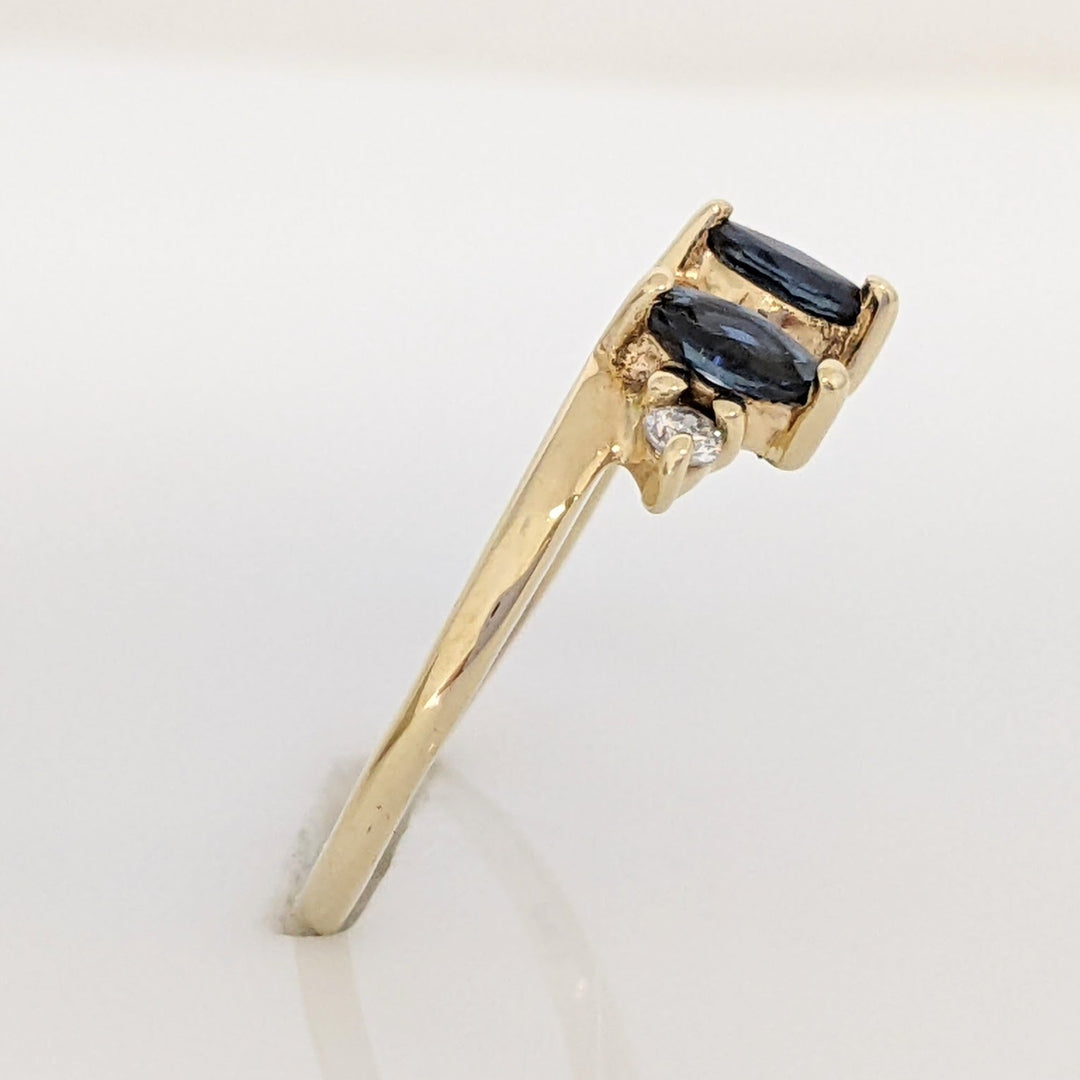 14K SAPPHIRE "AA" MARQUISE CUT 5X2.5 (2) WITH (2) DIAMOND MELEE ESTATE WRAP 1.9 GRAMS