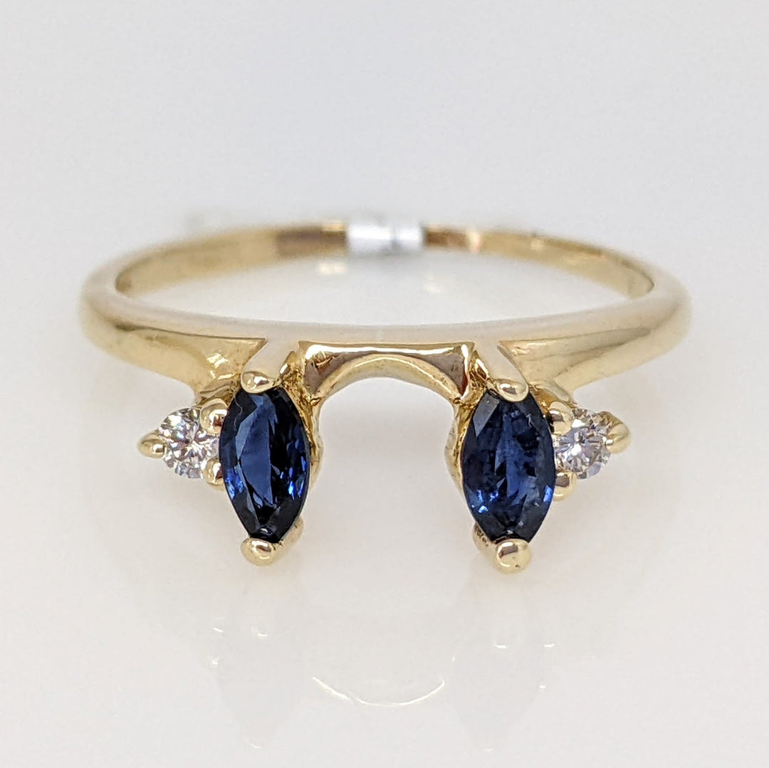 14K SAPPHIRE "AA" MARQUISE CUT 5X2.5 (2) WITH (2) DIAMOND MELEE ESTATE WRAP 1.9 GRAMS