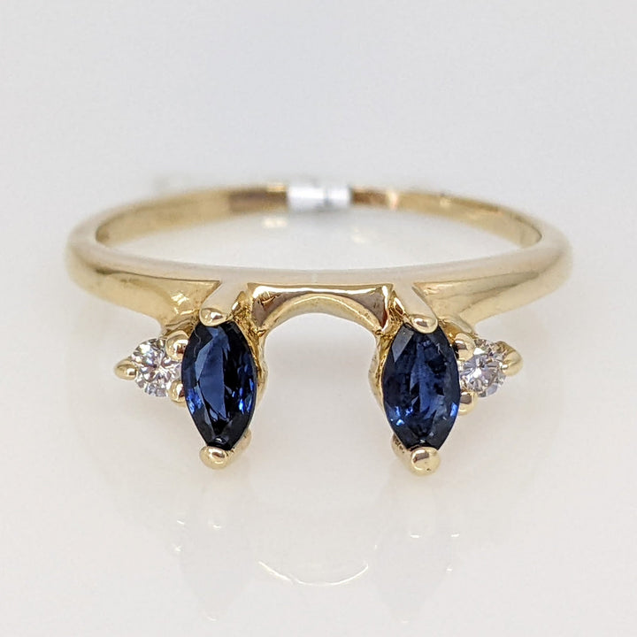 14K SAPPHIRE "AA" MARQUISE CUT 5X2.5 (2) WITH (2) DIAMOND MELEE ESTATE WRAP 1.9 GRAMS