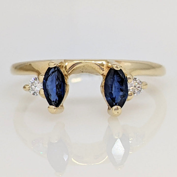 14K SAPPHIRE "AA" MARQUISE CUT 5X2.5 (2) WITH (2) DIAMOND MELEE ESTATE WRAP 1.9 GRAMS