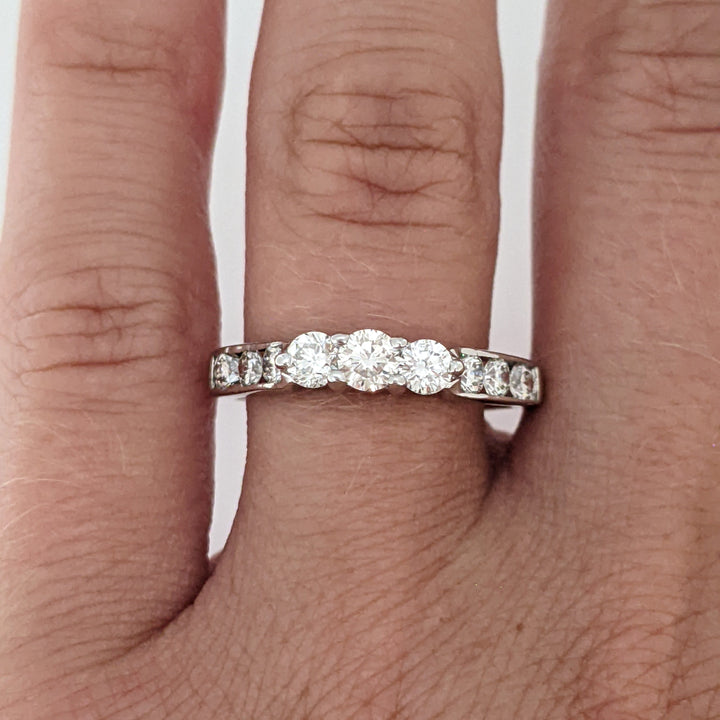14K WHITE .75 CARAT TOTAL WEIGHT SI1 I DIAMOND ROUND (9) ESTATE TRINITY RING 2.5 GRAMS