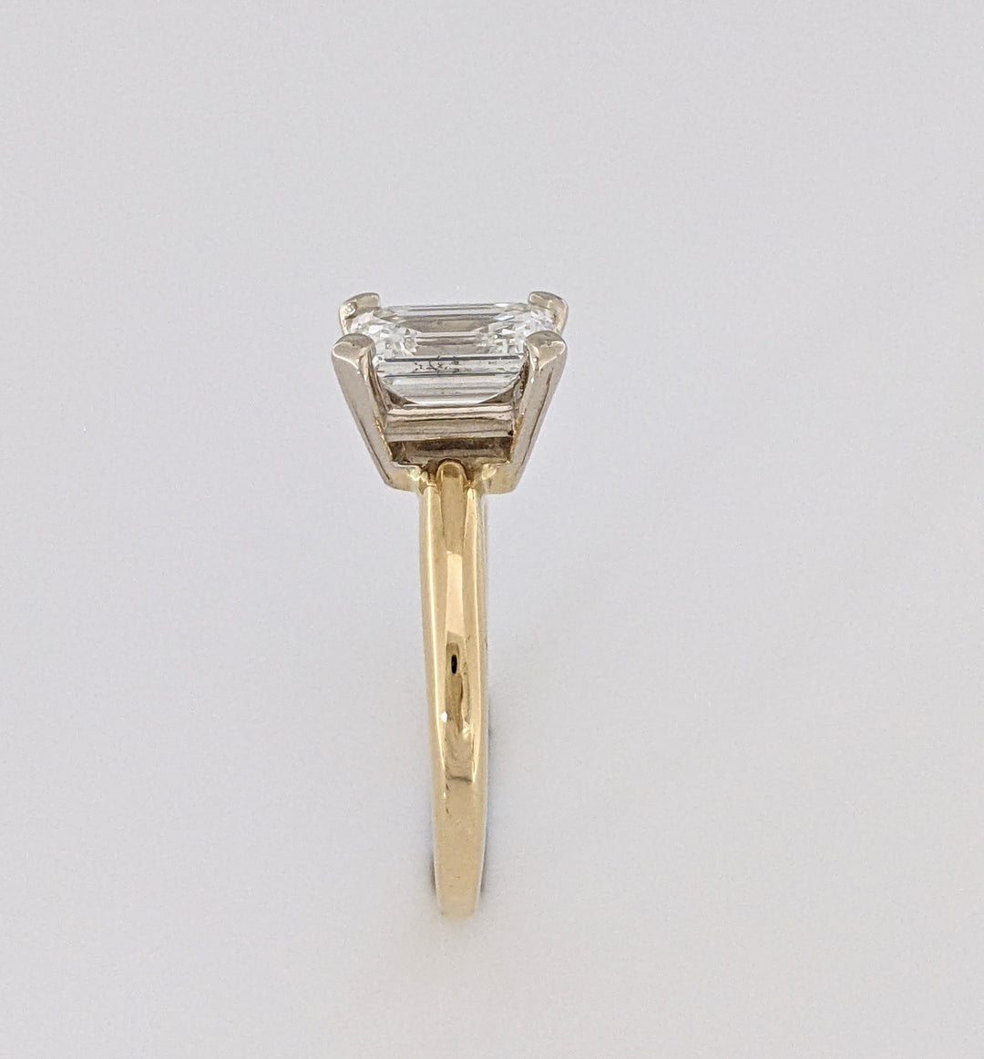 14K 1.21 CARAT TOTAL I1 G DIAMOND EMERALD CUT ESTATE SOLITAIRE RING 2.5 GRAMS