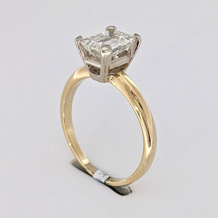 14K 1.21 CARAT TOTAL I1 G DIAMOND EMERALD CUT ESTATE SOLITAIRE RING 2.5 GRAMS