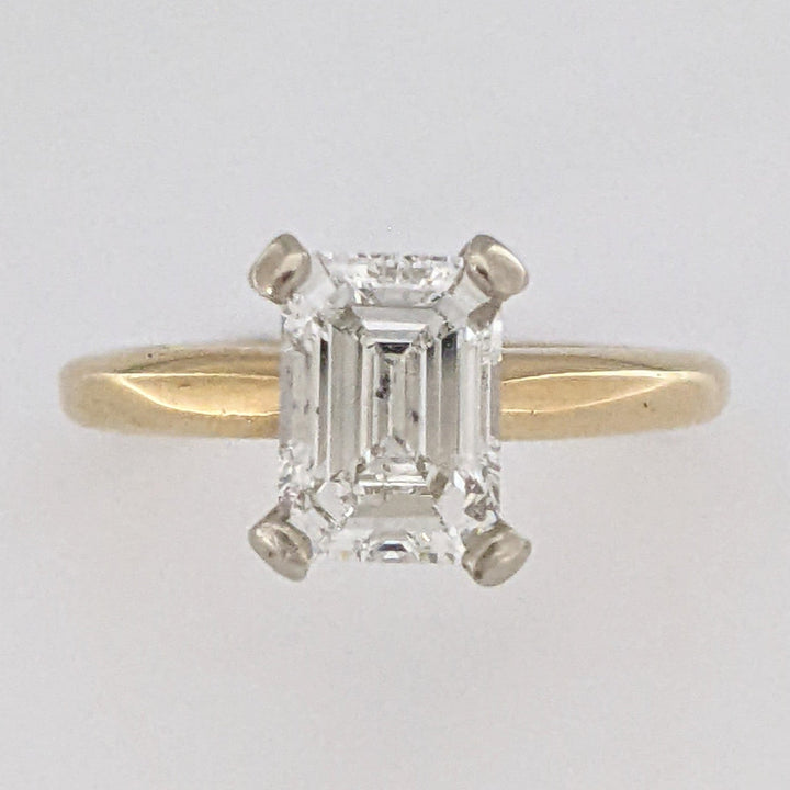 14K 1.21 CARAT TOTAL I1 G DIAMOND EMERALD CUT ESTATE SOLITAIRE RING 2.5 GRAMS