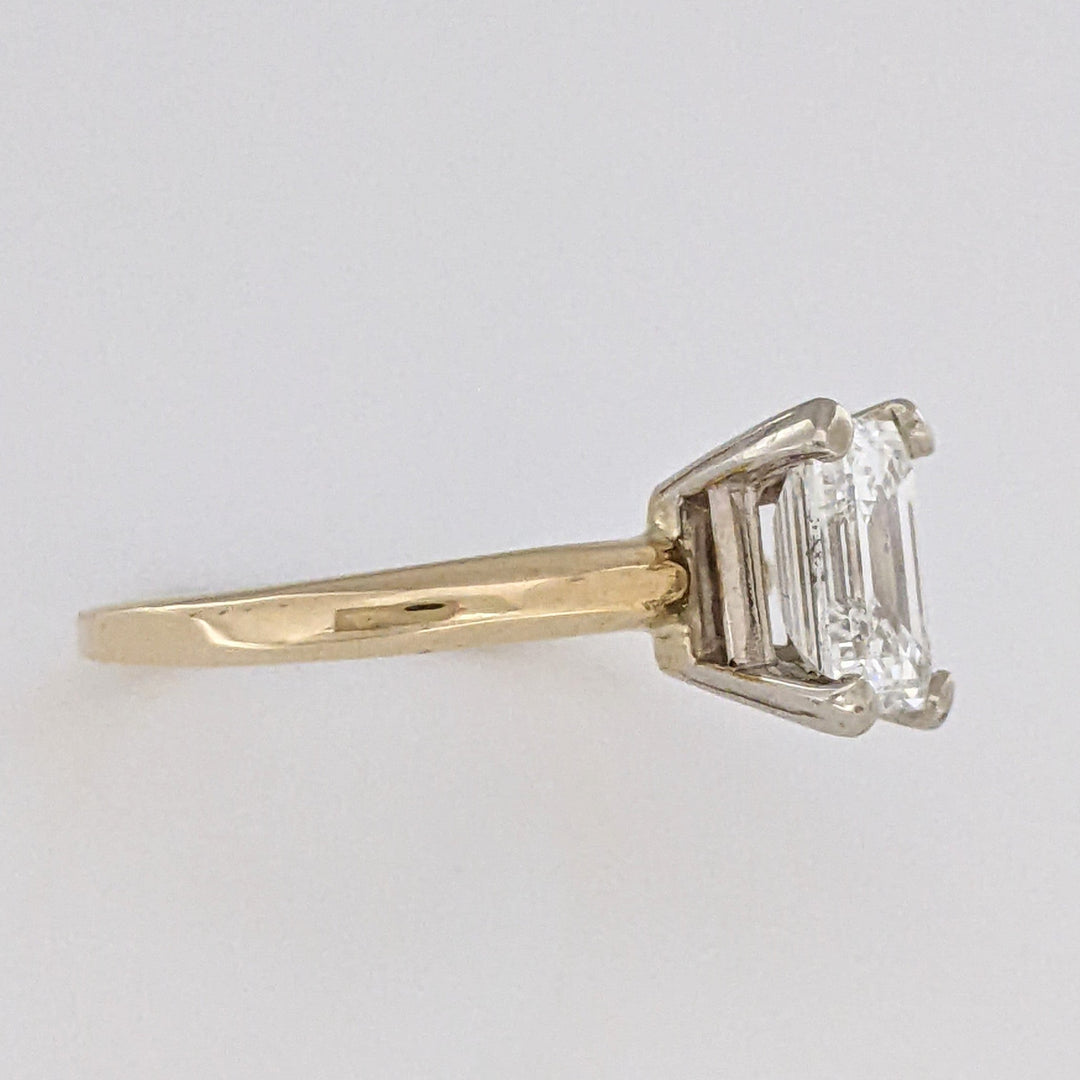 14K 1.21 CARAT TOTAL I1 G DIAMOND EMERALD CUT ESTATE SOLITAIRE RING 2.5 GRAMS