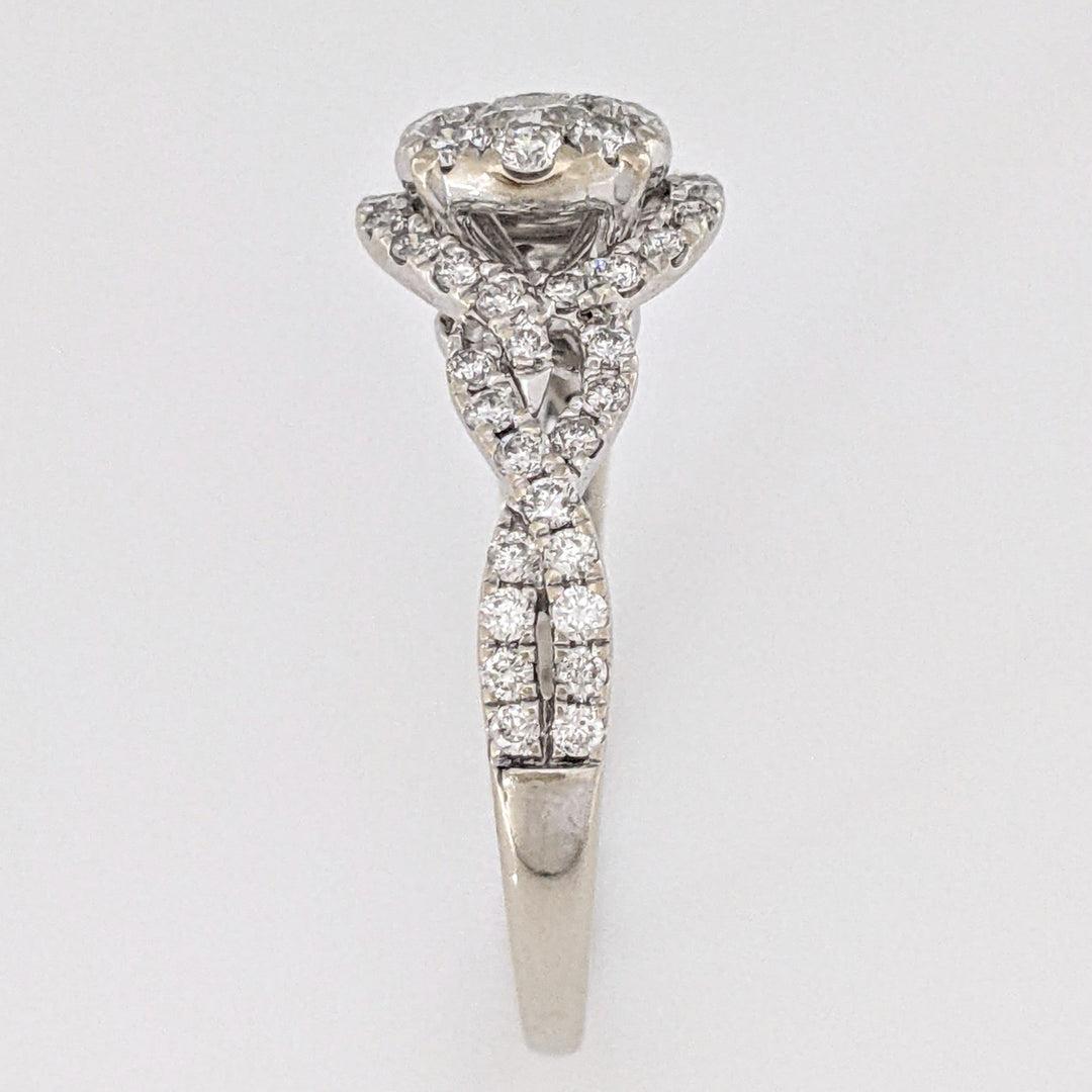 14K WHITE 1.20 CARAT TOTAL WIEGHT I1 H DIAMOND ROUND (59) CLUSTER TWIST ESTATE RING 3.5 GRAMS