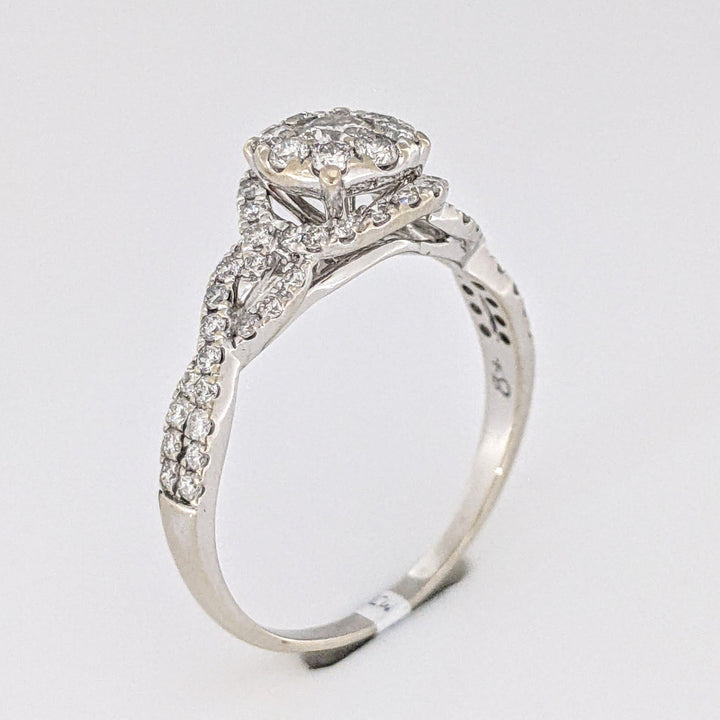 14K WHITE 1.20 CARAT TOTAL WIEGHT I1 H DIAMOND ROUND (59) CLUSTER TWIST ESTATE RING 3.5 GRAMS