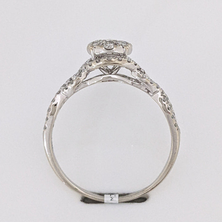 14K WHITE 1.20 CARAT TOTAL WIEGHT I1 H DIAMOND ROUND (59) CLUSTER TWIST ESTATE RING 3.5 GRAMS