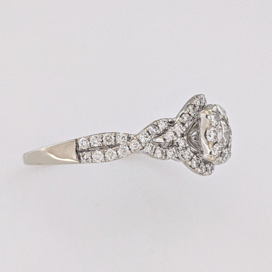 14K WHITE 1.20 CARAT TOTAL WIEGHT I1 H DIAMOND ROUND (59) CLUSTER TWIST ESTATE RING 3.5 GRAMS