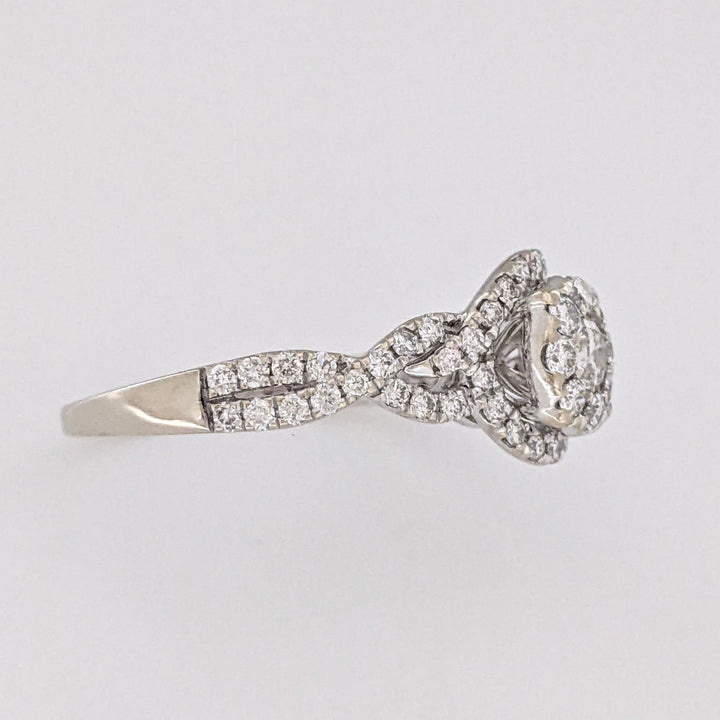 14K WHITE 1.20 CARAT TOTAL WIEGHT I1 H DIAMOND ROUND (59) CLUSTER TWIST ESTATE RING 3.5 GRAMS