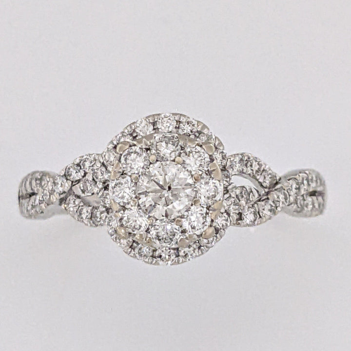 14K WHITE 1.20 CARAT TOTAL WIEGHT I1 H DIAMOND ROUND (59) CLUSTER TWIST ESTATE RING 3.5 GRAMS