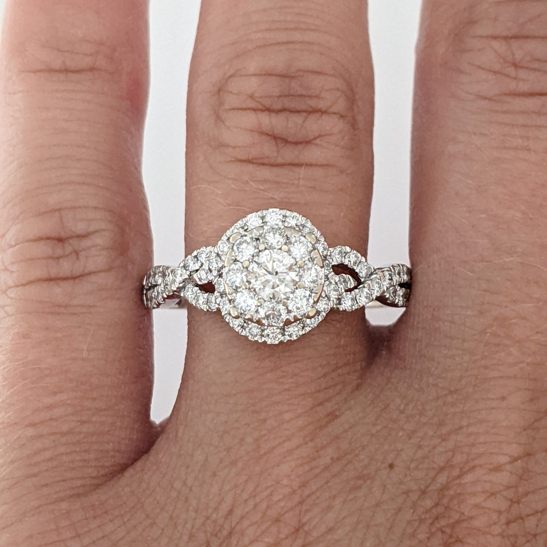 14K WHITE 1.20 CARAT TOTAL WIEGHT I1 H DIAMOND ROUND (59) CLUSTER TWIST ESTATE RING 3.5 GRAMS