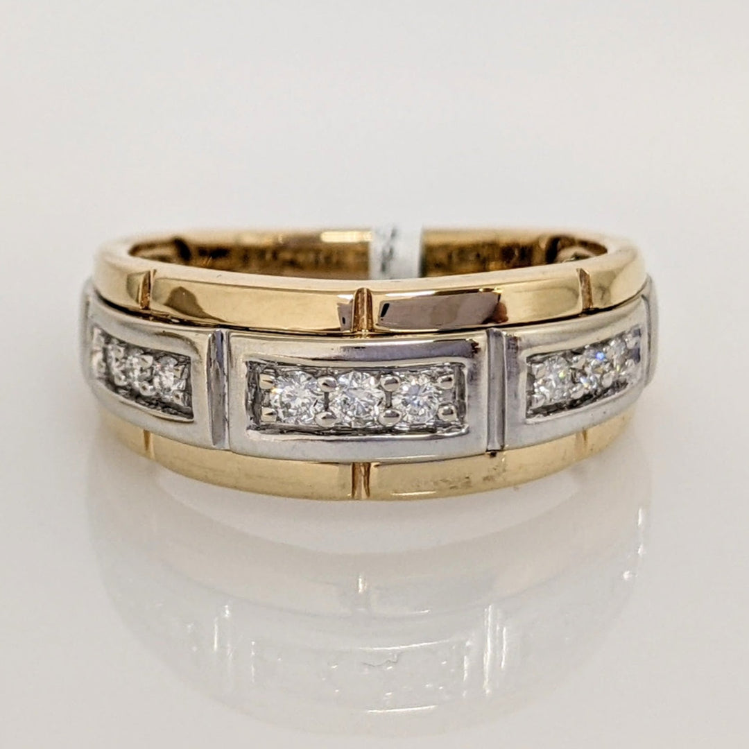 14K TWO-TONE .25 CARAT TOTAL WEIGHT I1 G-I DIAMOND ROUND (9) GENTS ESTATE RING 5.9 GRAMS
