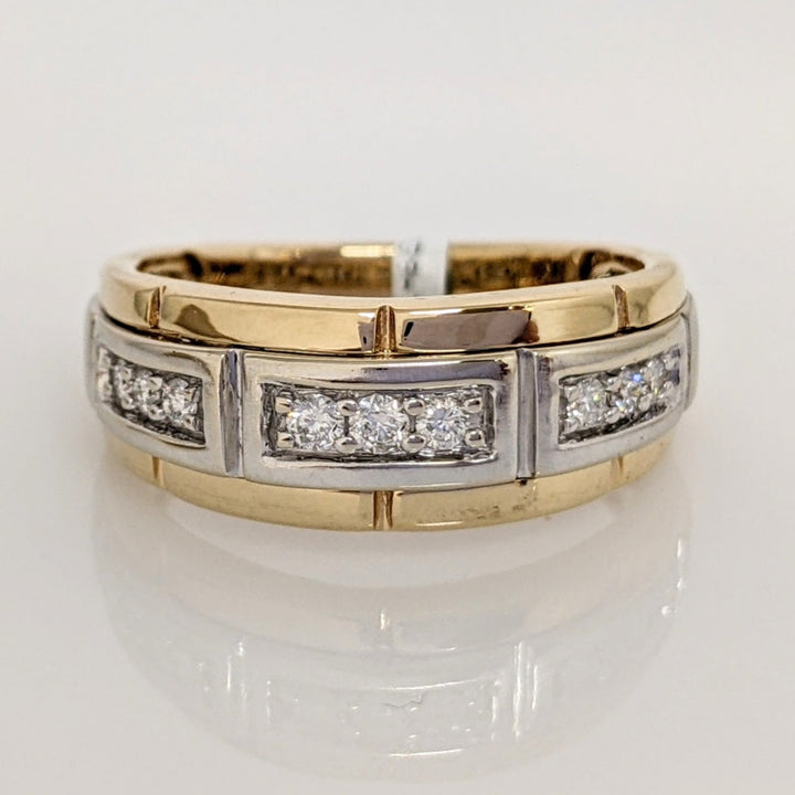 14K TWO-TONE .25 CARAT TOTAL WEIGHT I1 G-I DIAMOND ROUND (9) GENTS ESTATE RING 5.9 GRAMS