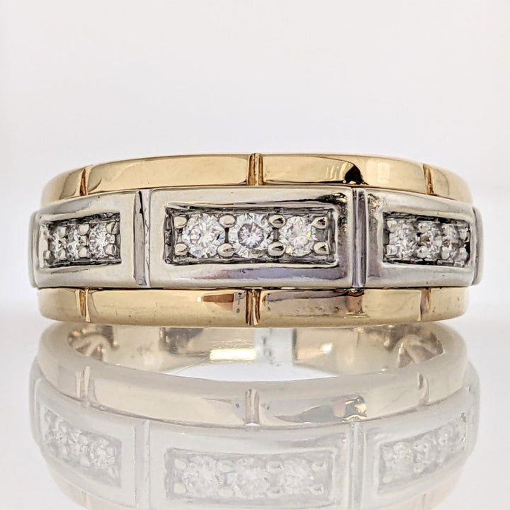 14K TWO-TONE .25 CARAT TOTAL WEIGHT I1 G-I DIAMOND ROUND (9) GENTS ESTATE RING 5.9 GRAMS