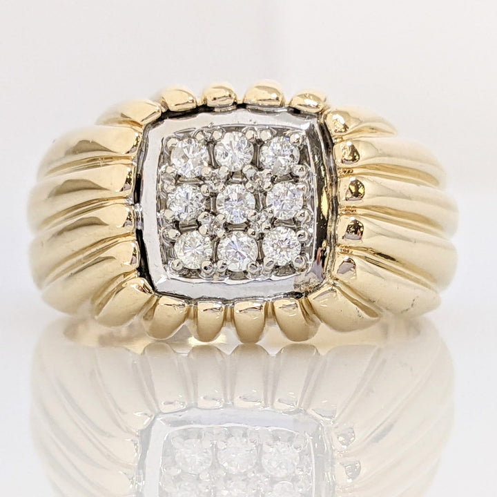 14K .23 CARAT TOTAL WEIGHT I2 H DIAMOND ROUND (9) SQUARE RING 10.4 GRAMS