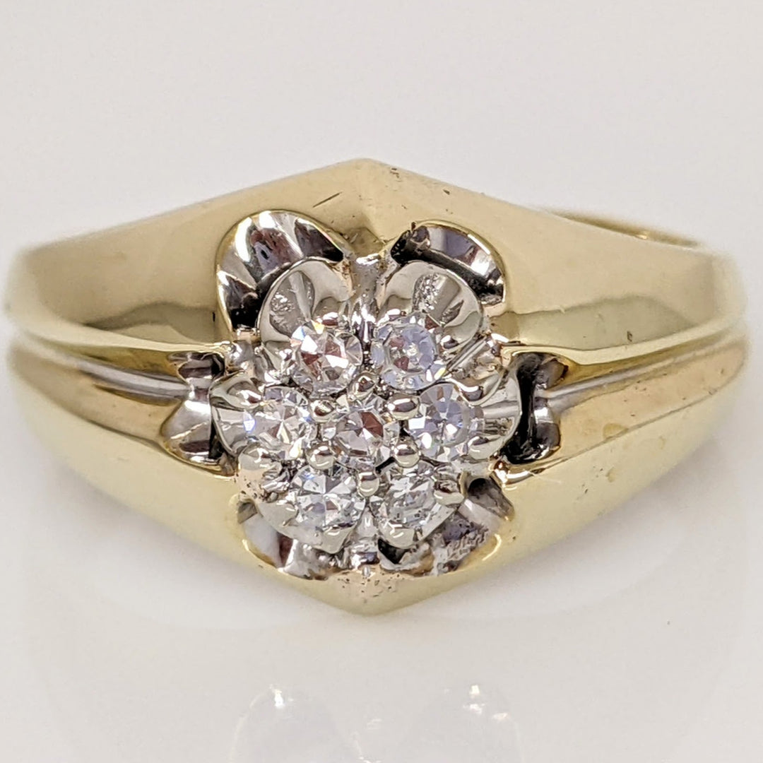 14K .21 CARAT TOTAL WEIGHT VS-SI F-G DIAMOND ROUND (7) CLUSTER ESTATE RING 7.1 GRAMS