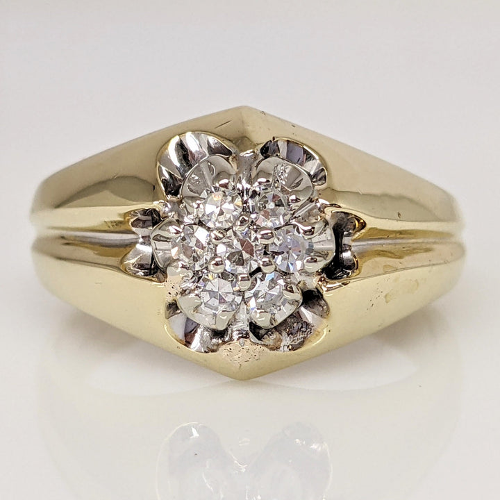 14K .21 CARAT TOTAL WEIGHT VS-SI F-G DIAMOND ROUND (7) CLUSTER ESTATE RING 7.1 GRAMS