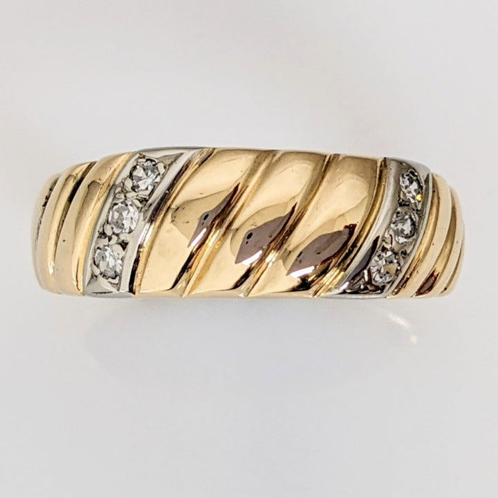 14K .15 CARAT TOTAL WEIGHT SI1 H DIAMOND ROUND (6) RIBBED ESTATE BAND 5.1 GRAMS
