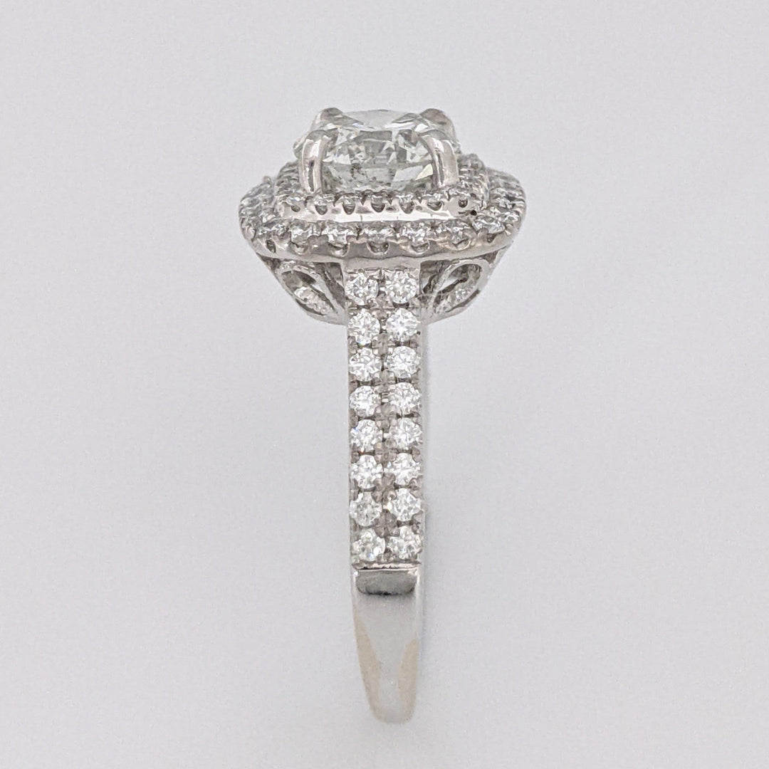 18K WHITE 1.29 CARAT TOTAL SI3 H DIAMOND ROUND WITH .67 DIAMOND TOTAL WEIGHT HALO ESTATE RING 4.2 GRAMS
