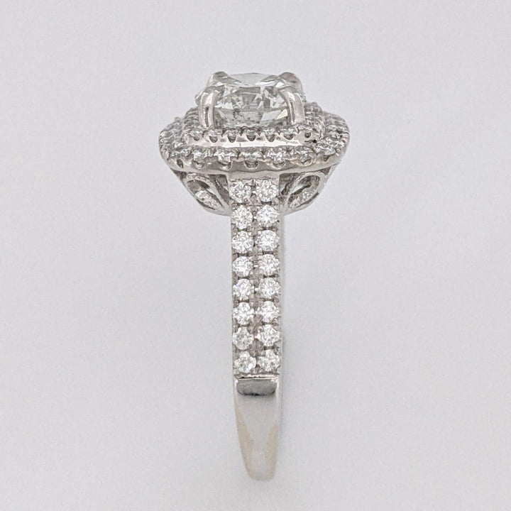 18K WHITE 1.29 CARAT TOTAL SI3 H DIAMOND ROUND WITH .67 DIAMOND TOTAL WEIGHT HALO ESTATE RING 4.2 GRAMS