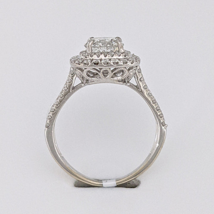 18K WHITE 1.29 CARAT TOTAL SI3 H DIAMOND ROUND WITH .67 DIAMOND TOTAL WEIGHT HALO ESTATE RING 4.2 GRAMS
