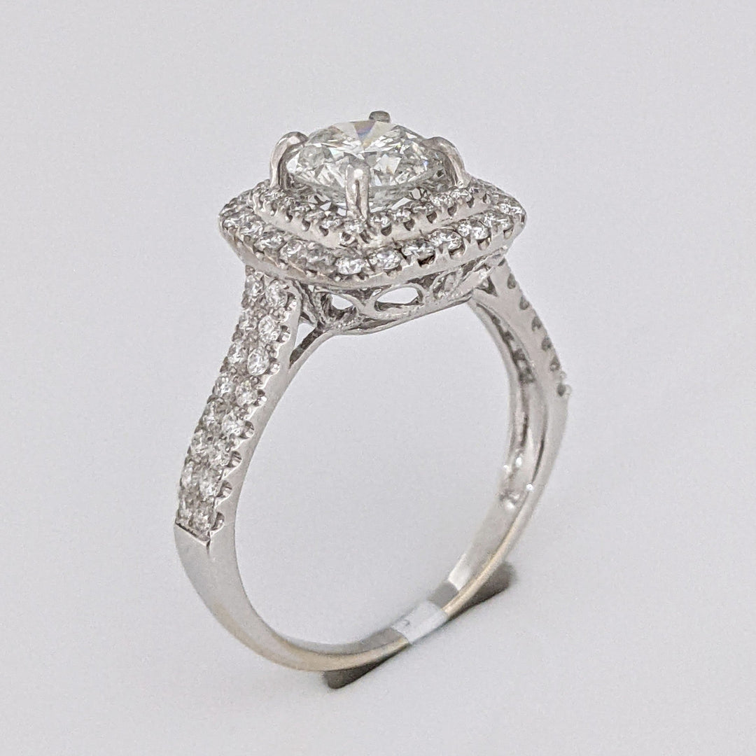 18K WHITE 1.29 CARAT TOTAL SI3 H DIAMOND ROUND WITH .67 DIAMOND TOTAL WEIGHT HALO ESTATE RING 4.2 GRAMS