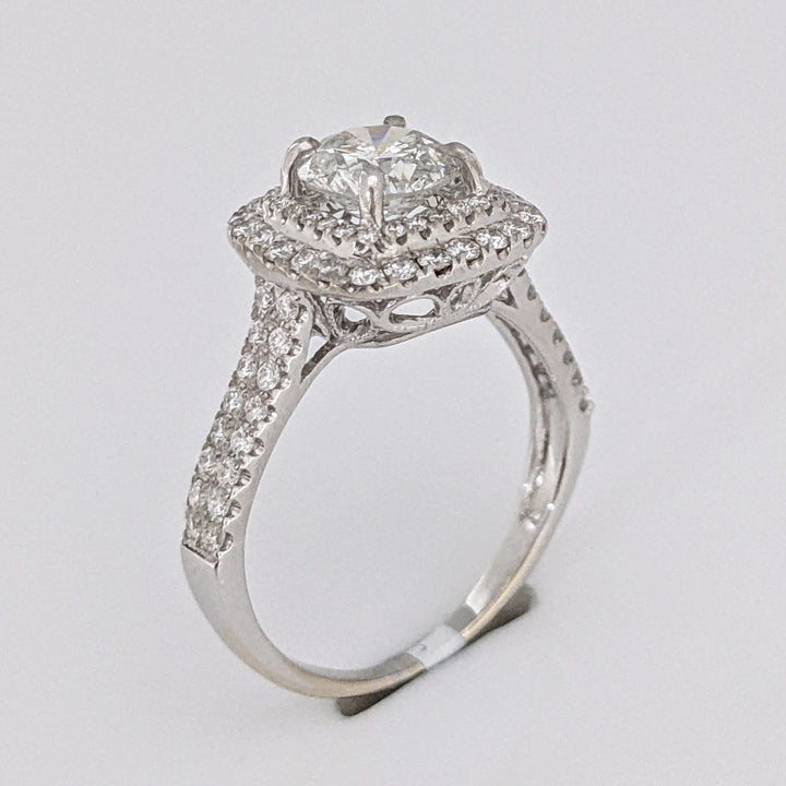 18K WHITE 1.29 CARAT TOTAL SI3 H DIAMOND ROUND WITH .67 DIAMOND TOTAL WEIGHT HALO ESTATE RING 4.2 GRAMS