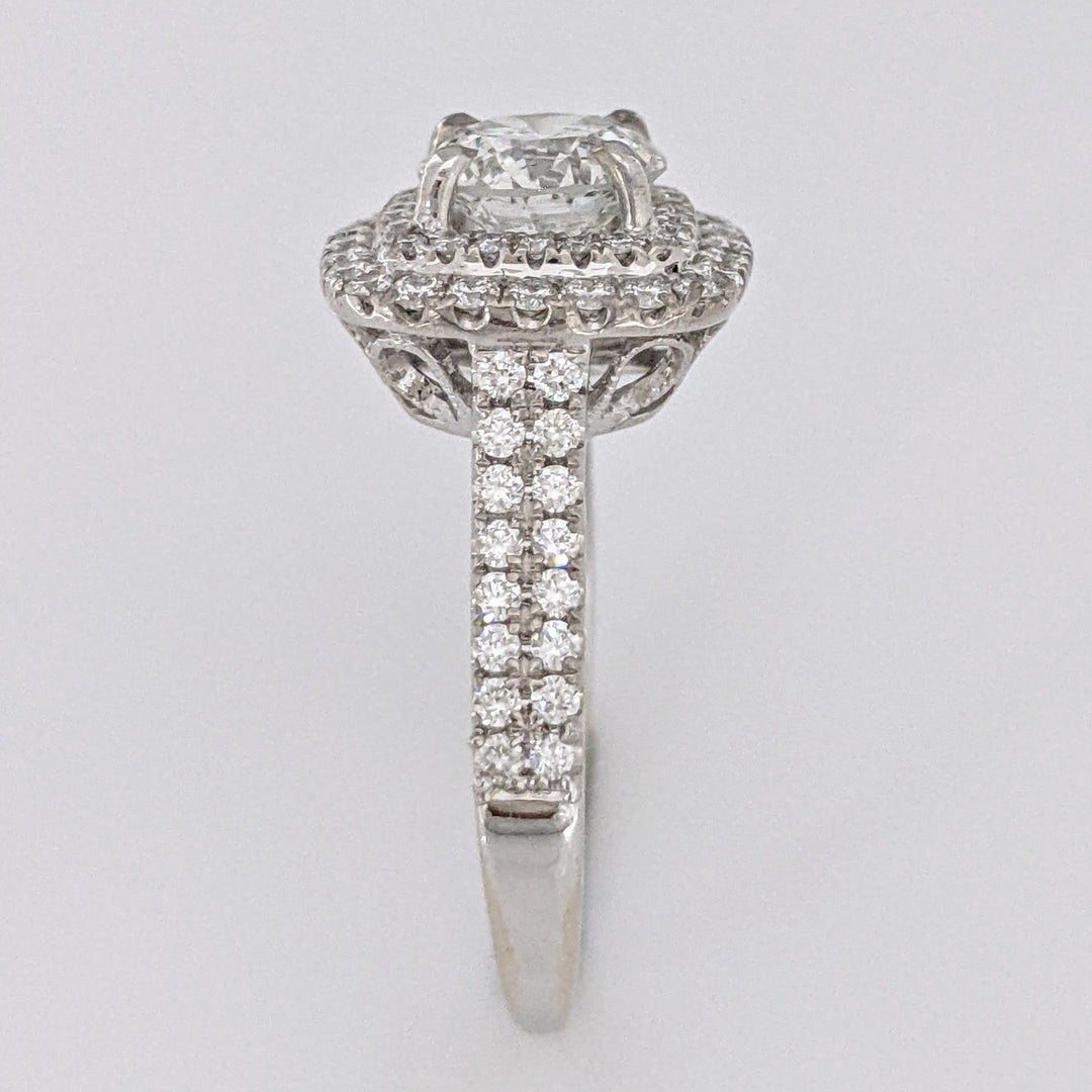 18K WHITE 1.29 CARAT TOTAL SI3 H DIAMOND ROUND WITH .67 DIAMOND TOTAL WEIGHT HALO ESTATE RING 4.2 GRAMS