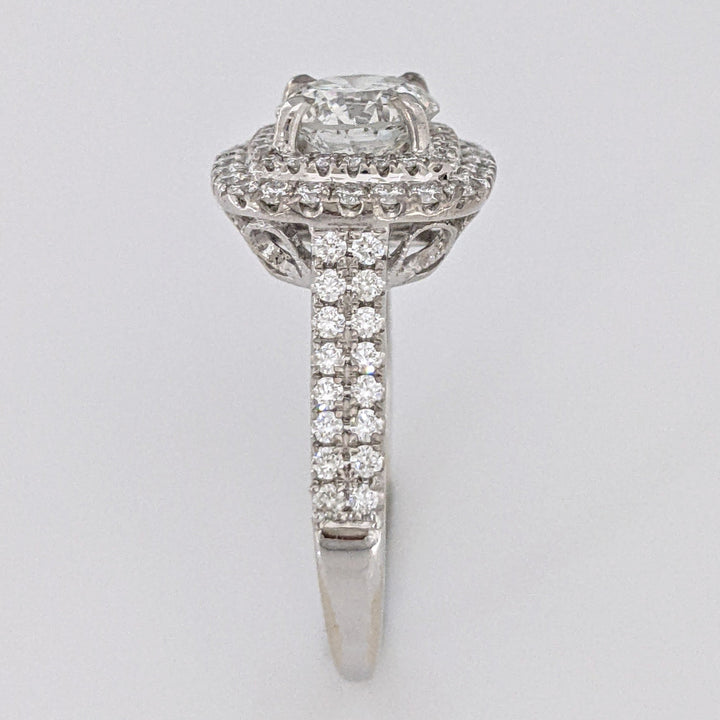 18K WHITE 1.29 CARAT TOTAL SI3 H DIAMOND ROUND WITH .67 DIAMOND TOTAL WEIGHT HALO ESTATE RING 4.2 GRAMS