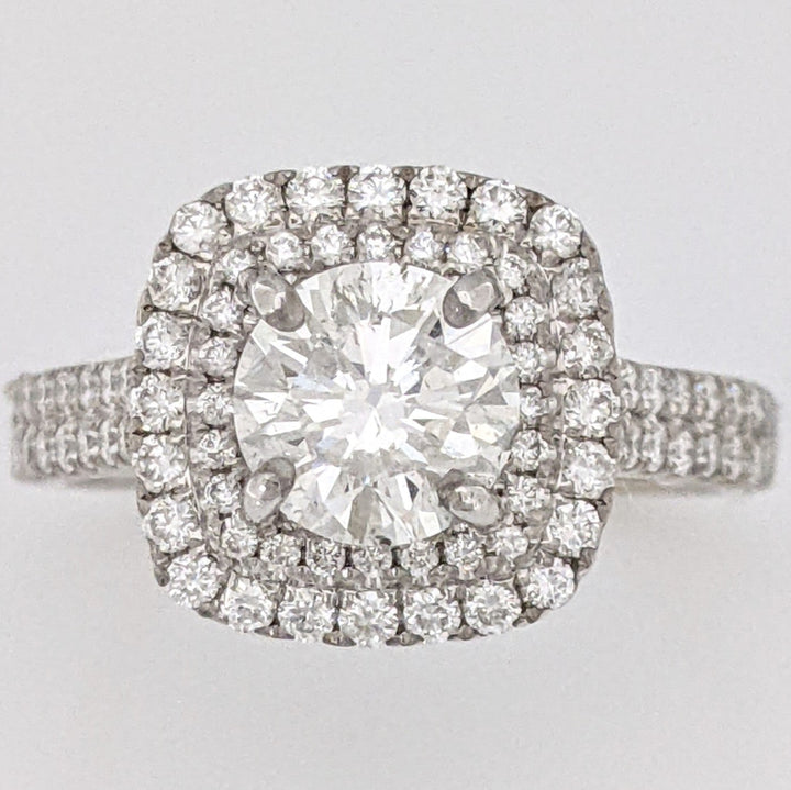 18K WHITE 1.29 CARAT TOTAL SI3 H DIAMOND ROUND WITH .67 DIAMOND TOTAL WEIGHT HALO ESTATE RING 4.2 GRAMS