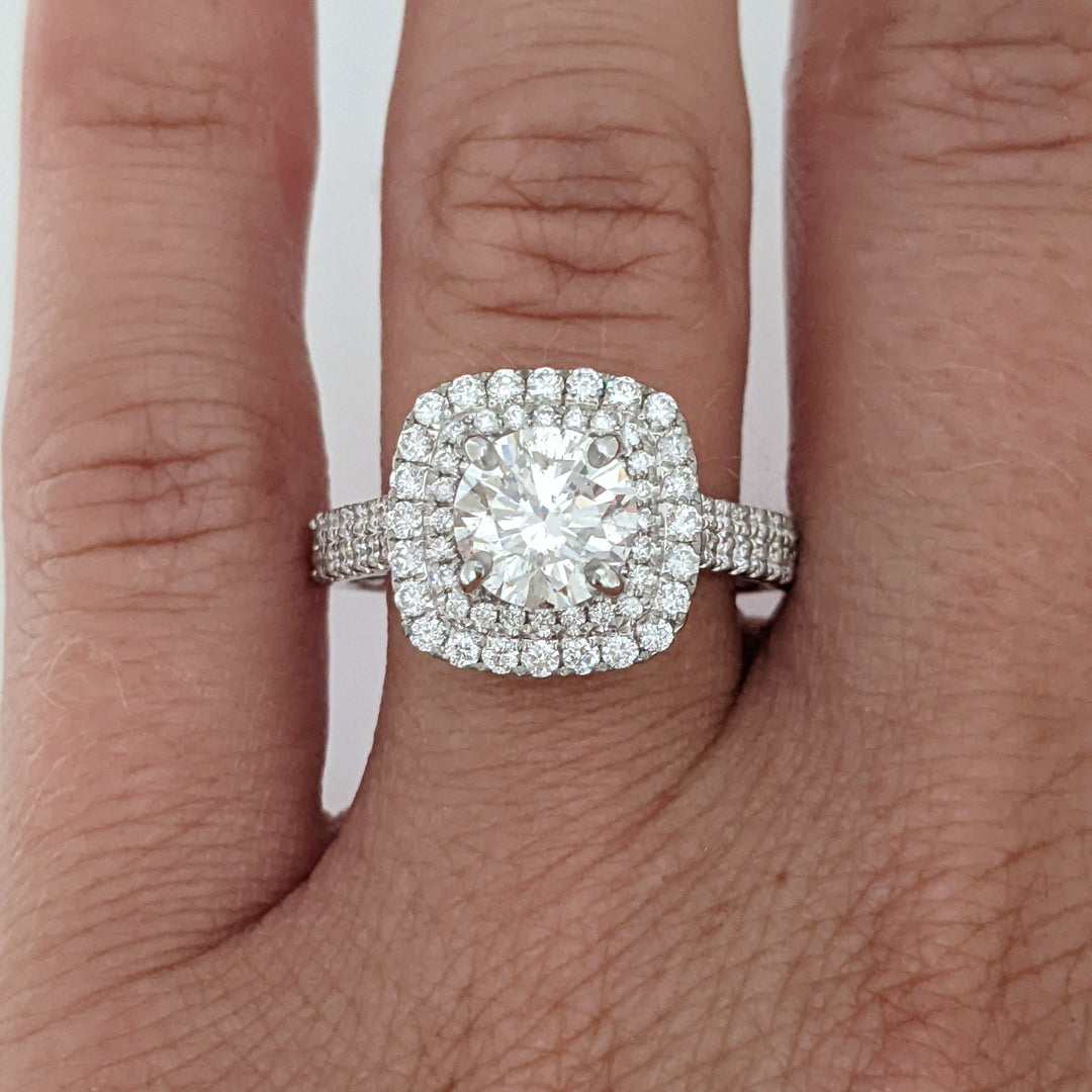 18K WHITE 1.29 CARAT TOTAL SI3 H DIAMOND ROUND WITH .67 DIAMOND TOTAL WEIGHT HALO ESTATE RING 4.2 GRAMS