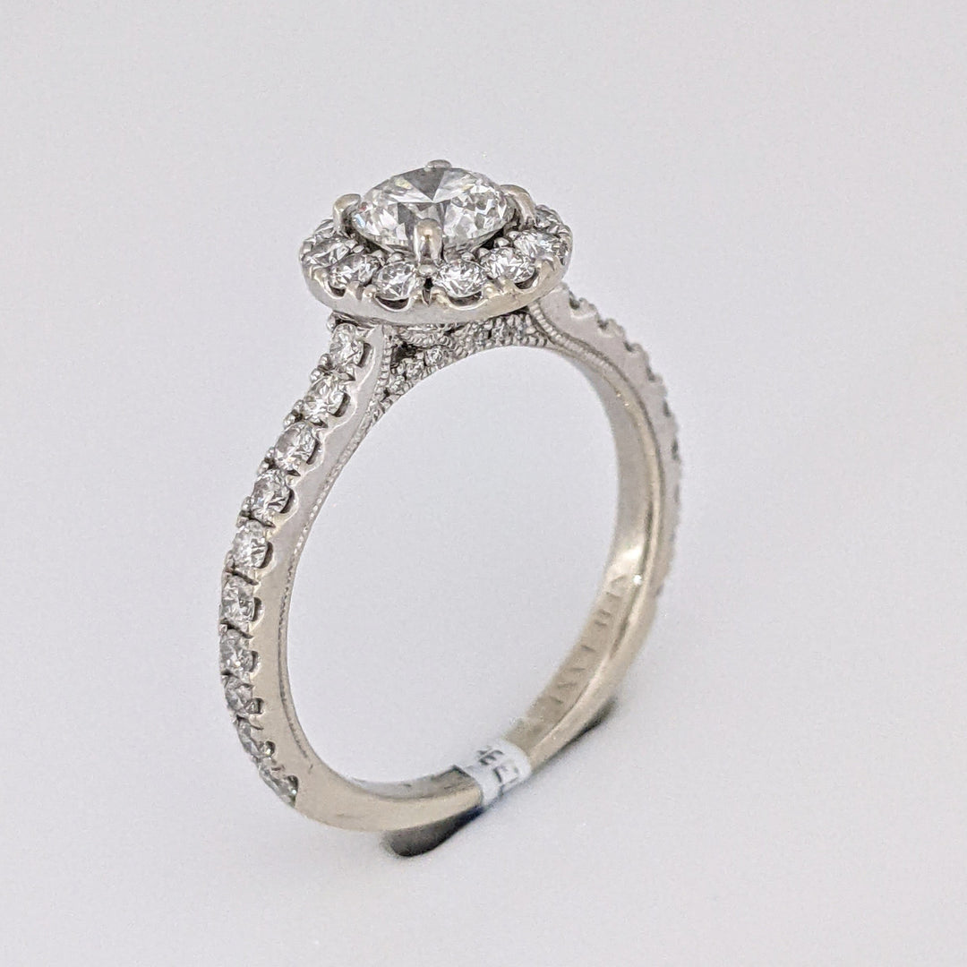 14K WHITE 1.37 CARAT TOTAL WEIGHT SI2 F DIAMOND ROUND (55) ESTATE "NEIL LANE" HALO RING 3.2 GRAMS
