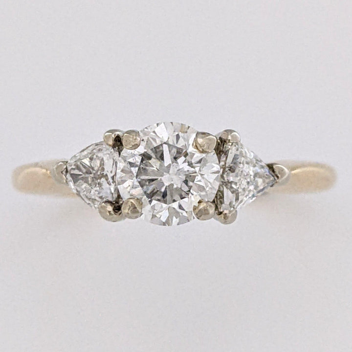 14K .93 CARAT TOTAL WEIGHT SI1 F DIAMOND ROUND WITH (2) TRILLION TRINITY ESTATE RING 2.4 GRAMS