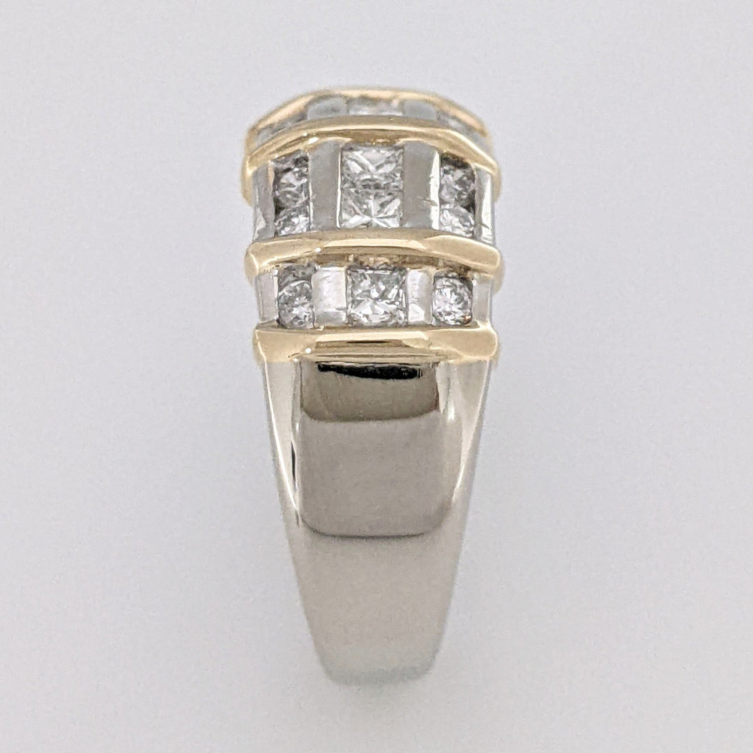 14K TWO-TONE 1.26 CARAT TOTAL WEIGHT SI2 G DIAMOND PRINCESS CUT (9) ROUND (18) ESTATE BAND 5.6 GRAMS
