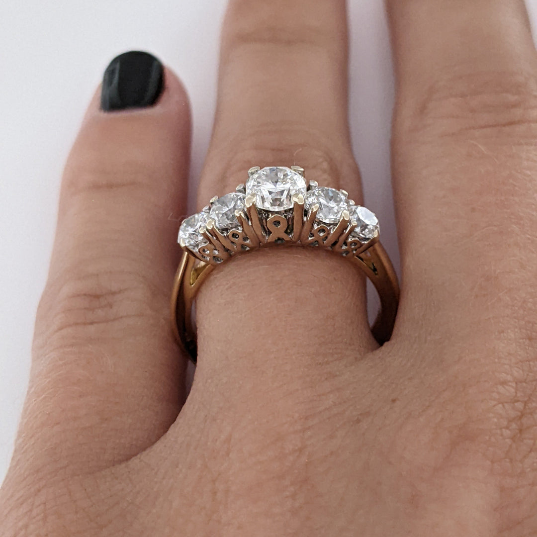 18K 1.95 CARAT TOTAL WEIGHT VVS2 F DIAMOND ROUND (5) ESTATE RING 4.9 GRAMS