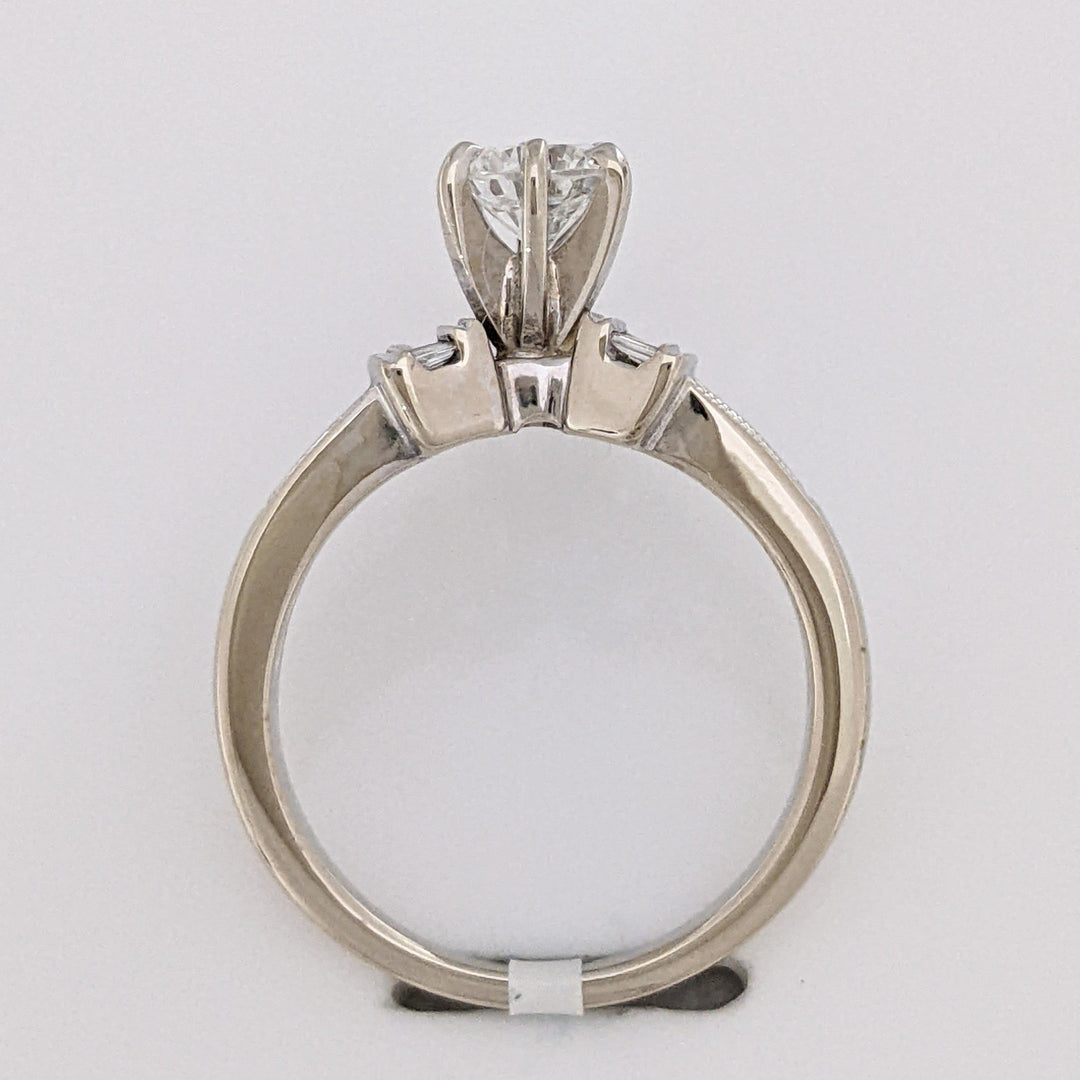 18K WHITE .70 CARAT TOTAL VS2 E DIAMOND ROUND WITH (12) BAGUETTE CUT AND (4) PRINCESS CUT ESTATE RING 5.4 GRAMS