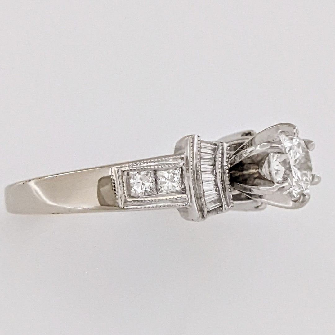 18K WHITE .70 CARAT TOTAL VS2 E DIAMOND ROUND WITH (12) BAGUETTE CUT AND (4) PRINCESS CUT ESTATE RING 5.4 GRAMS