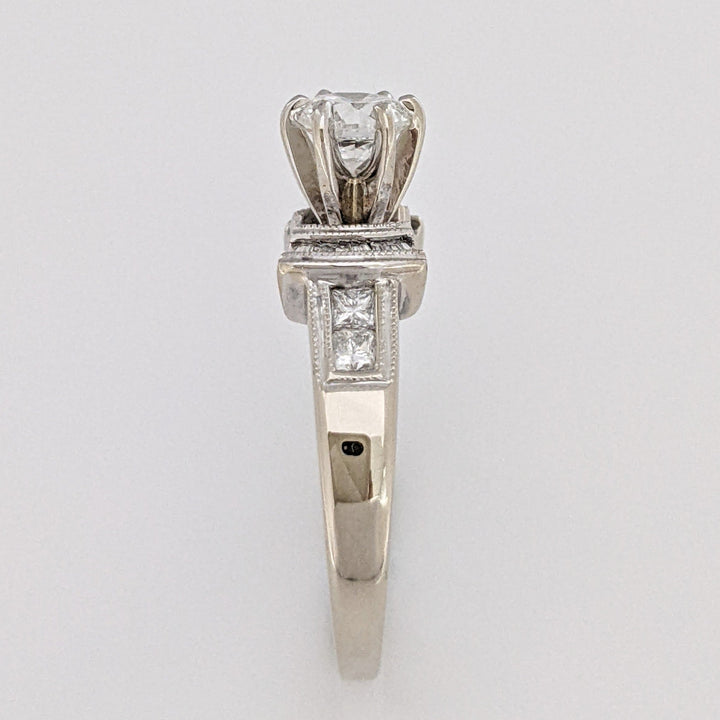 18K WHITE .70 CARAT TOTAL VS2 E DIAMOND ROUND WITH (12) BAGUETTE CUT AND (4) PRINCESS CUT ESTATE RING 5.4 GRAMS
