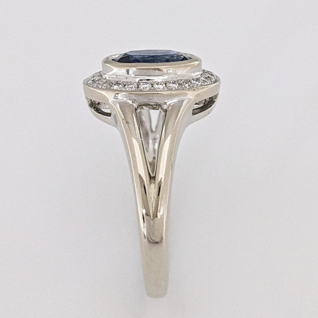 14K CEYLON SAPPHIRE OVAL 1.40 CARAT TOTAL WITH .15 DIAMOND TOTAL WEIGHT BEZEL ESTATE RING 4.6 GRAMS