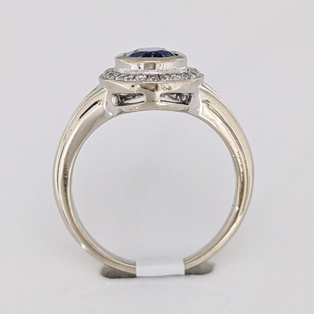 14K CEYLON SAPPHIRE OVAL 1.40 CARAT TOTAL WITH .15 DIAMOND TOTAL WEIGHT BEZEL ESTATE RING 4.6 GRAMS