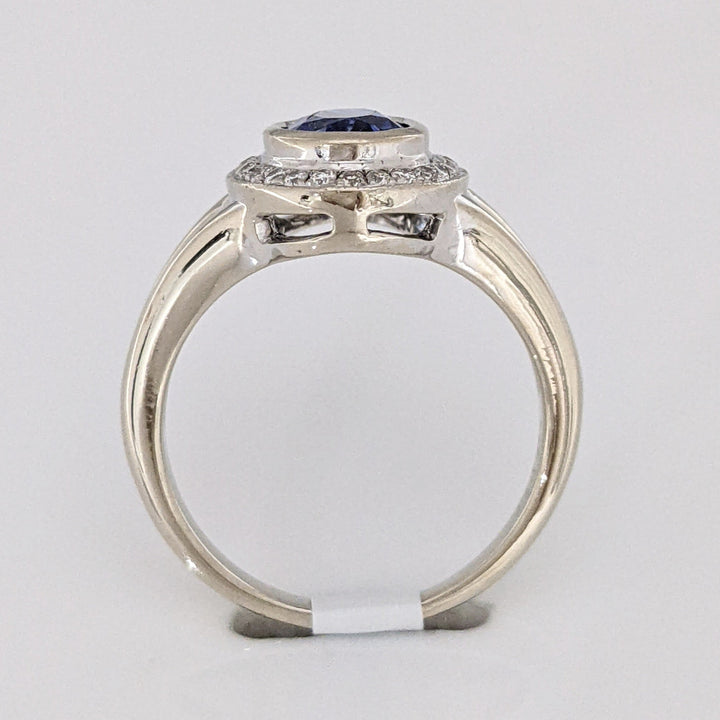 14K CEYLON SAPPHIRE OVAL 1.40 CARAT TOTAL WITH .15 DIAMOND TOTAL WEIGHT BEZEL ESTATE RING 4.6 GRAMS