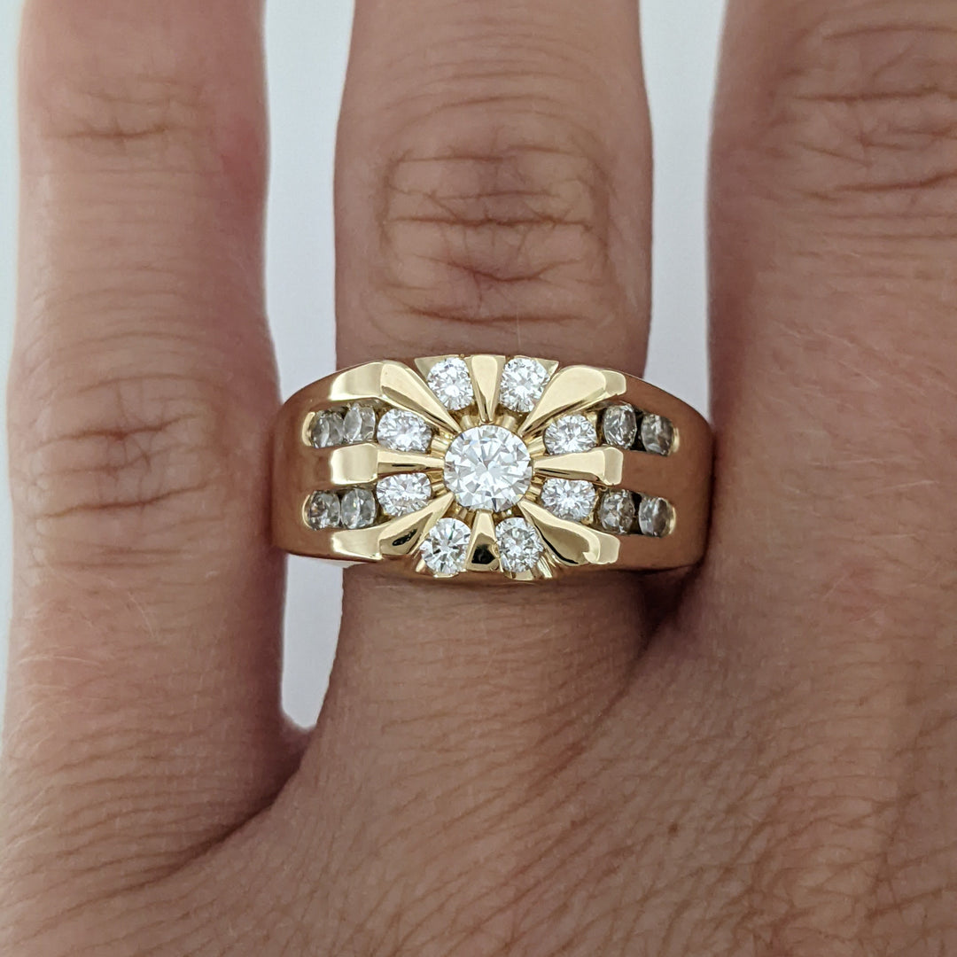 14K 1.02 CARAT TOTAL WEIGHT SI1-SI2 H DIAMOND ROUND (17) CHANNEL CLUSTER ESTATE RING 8.9 GRAMS